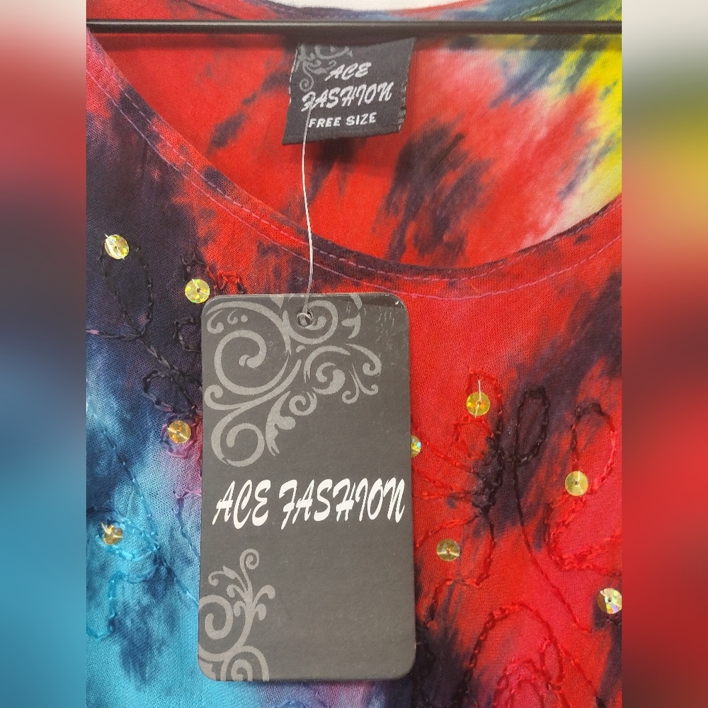 NWT Ace Fashion Tie Dye Dress Women's OS Multicolor Artsy Retro Boho 90s Y2K - Picture 8 of 9